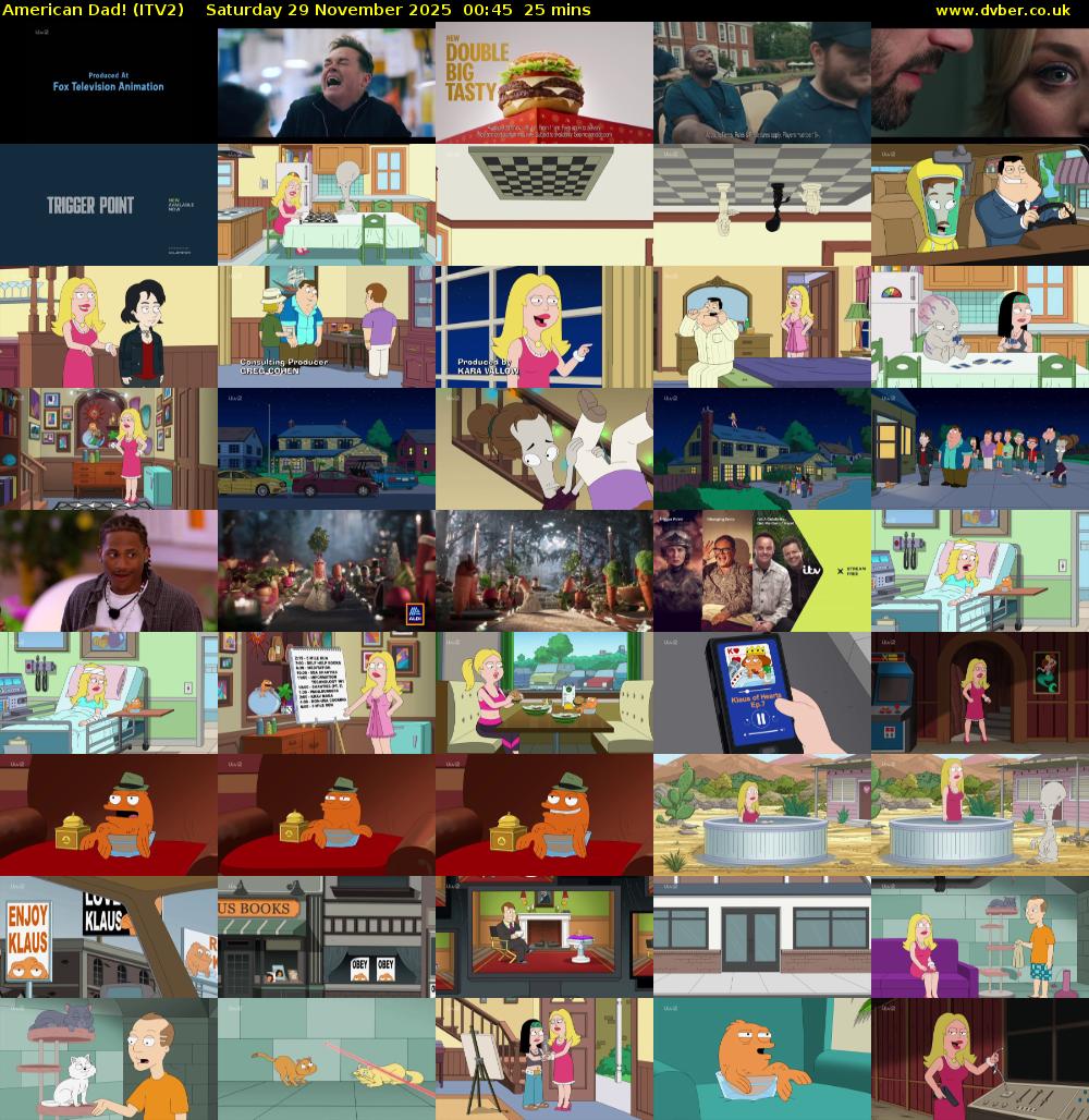 American Dad! (ITV2) Saturday 29 November 2025 00:45 - 01:10