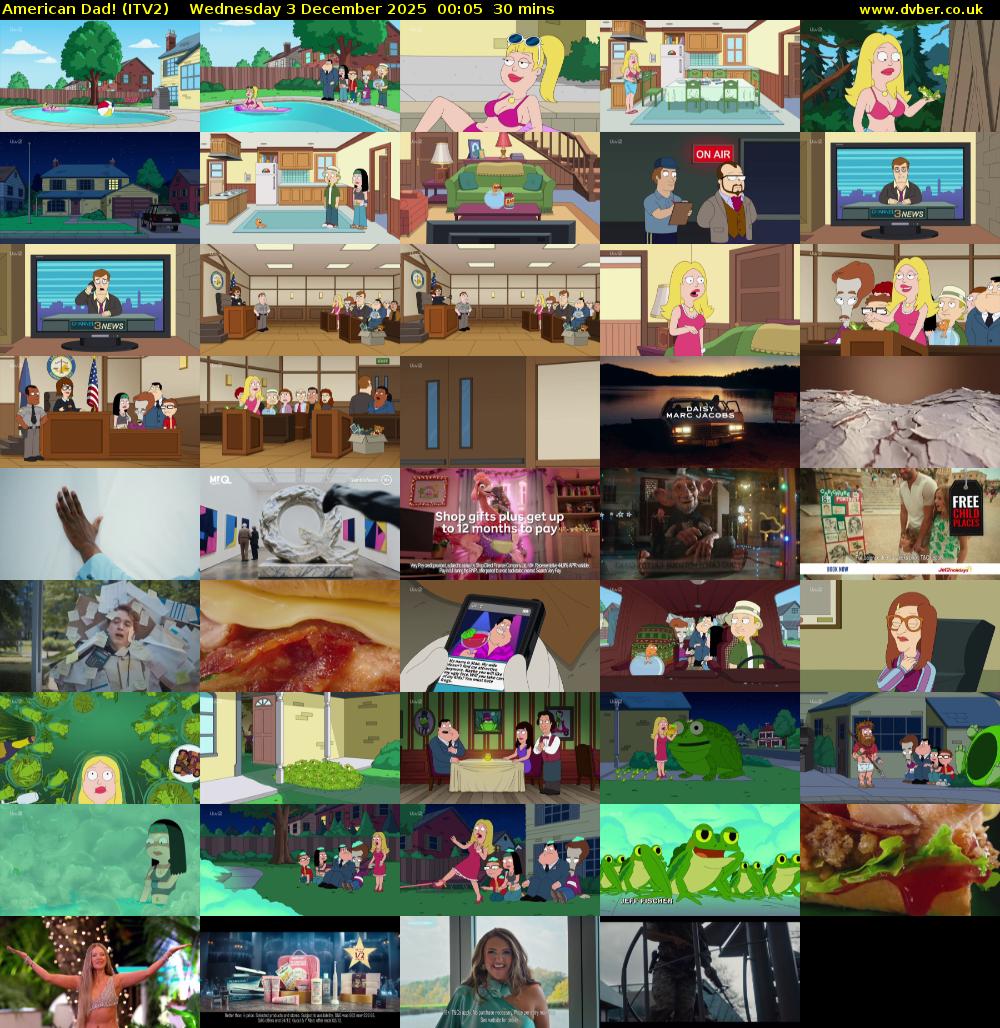 American Dad! (ITV2) Wednesday 3 December 2025 00:05 - 00:35