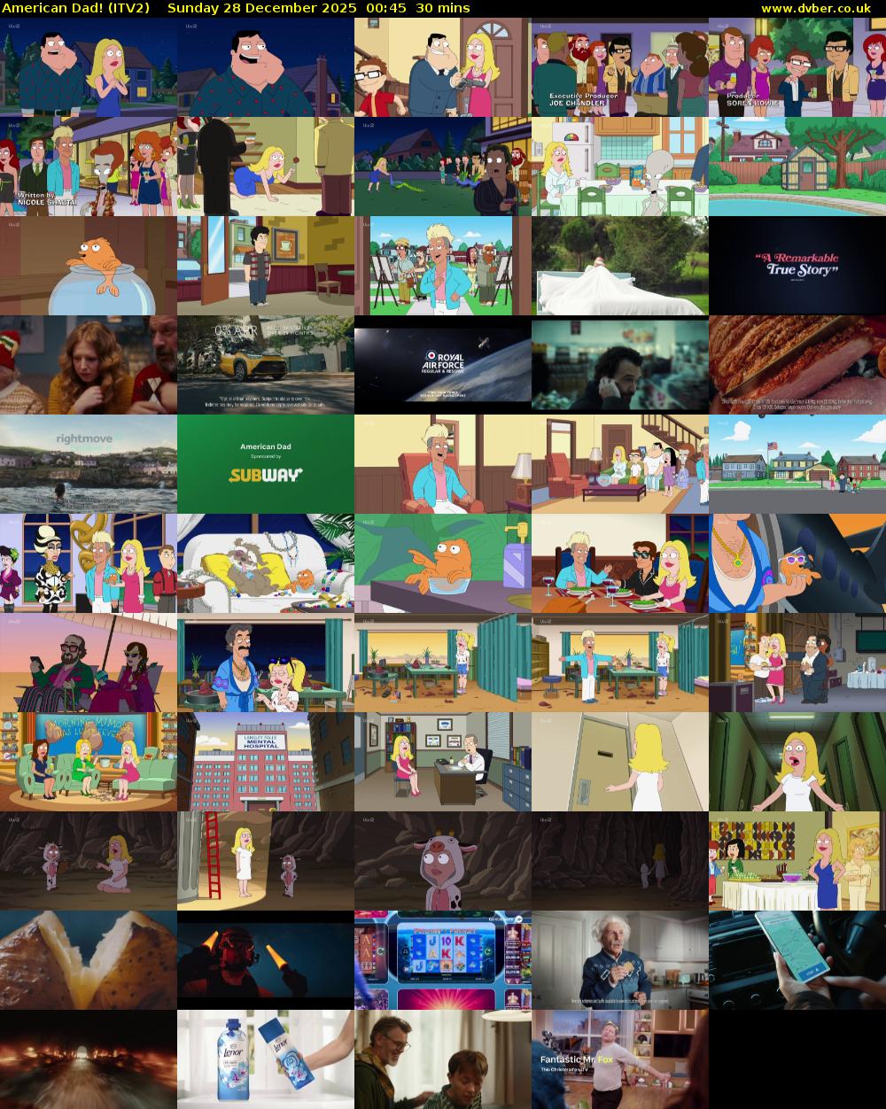 American Dad! (ITV2) Sunday 28 December 2025 00:45 - 01:15