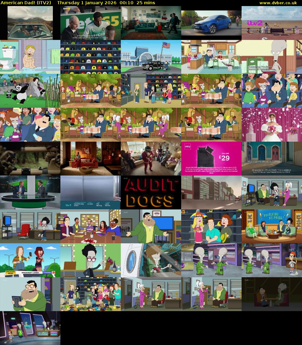 American Dad! (ITV2) Thursday 1 January 2026 00:10 - 00:35