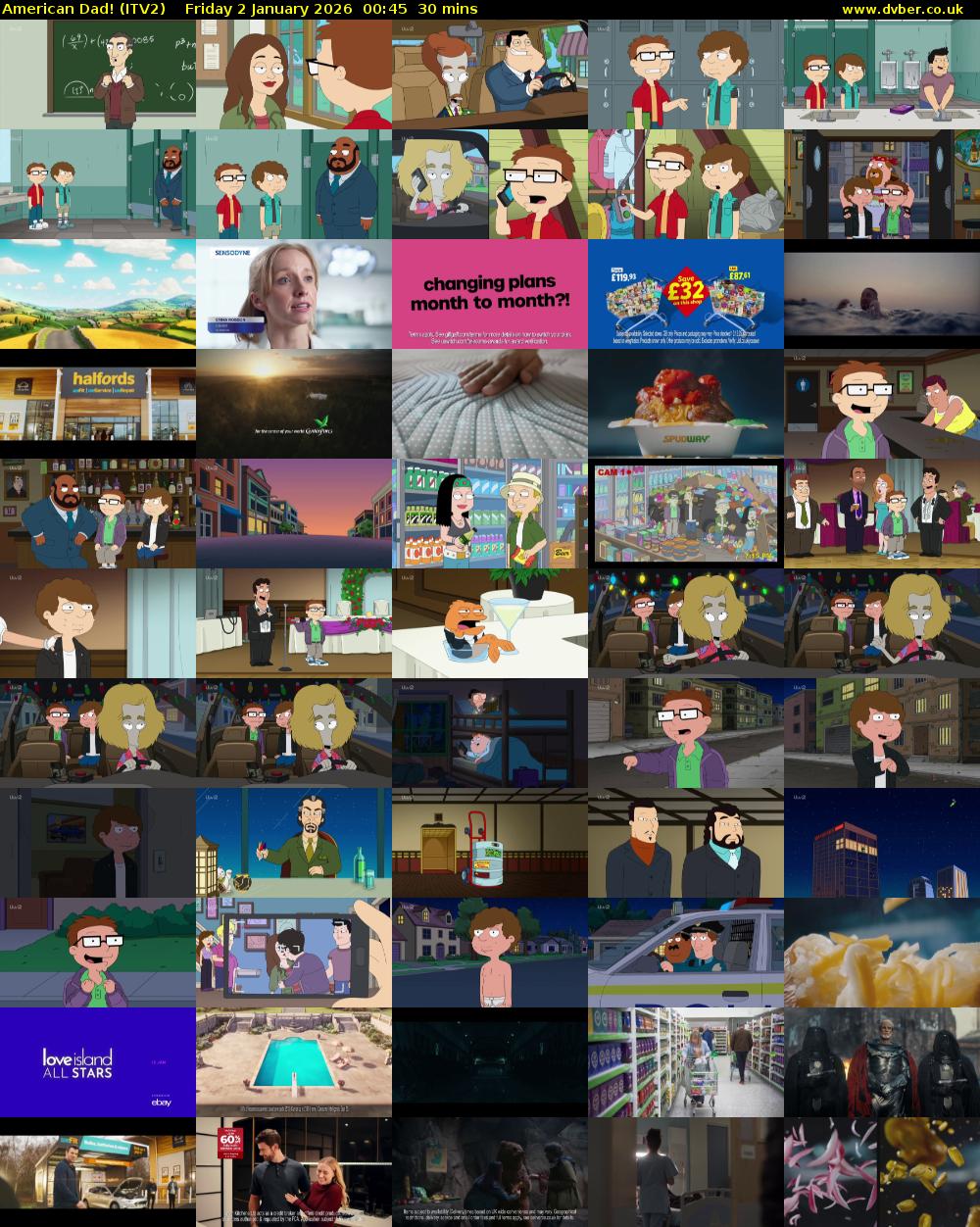 American Dad! (ITV2) Friday 2 January 2026 00:45 - 01:15