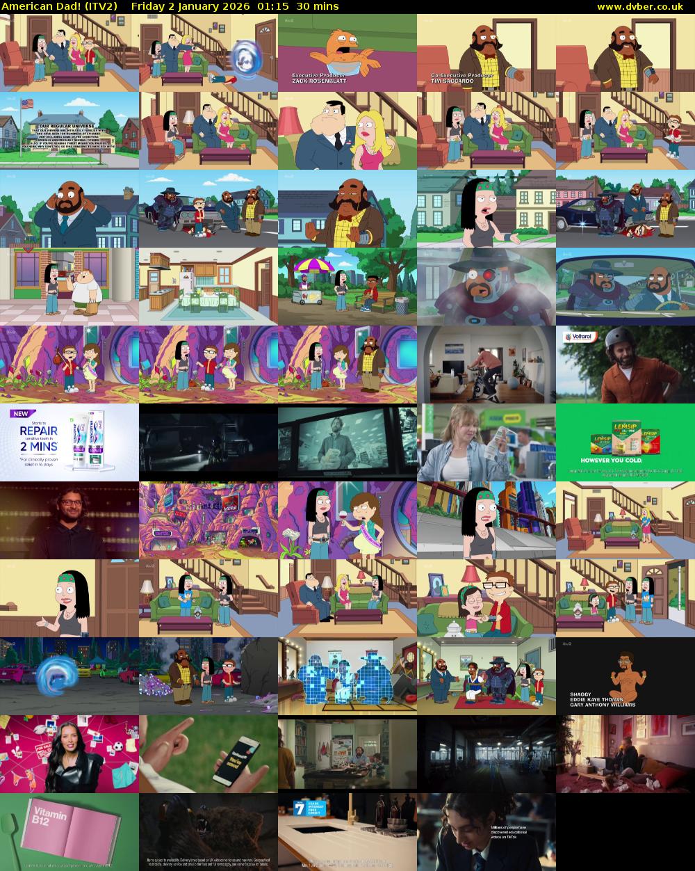 American Dad! (ITV2) Friday 2 January 2026 01:15 - 01:45