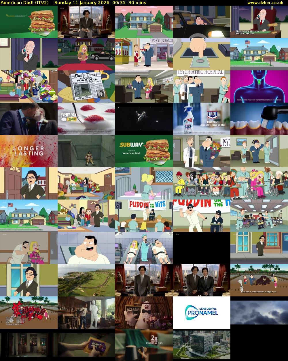 American Dad! (ITV2) Sunday 11 January 2026 00:35 - 01:05