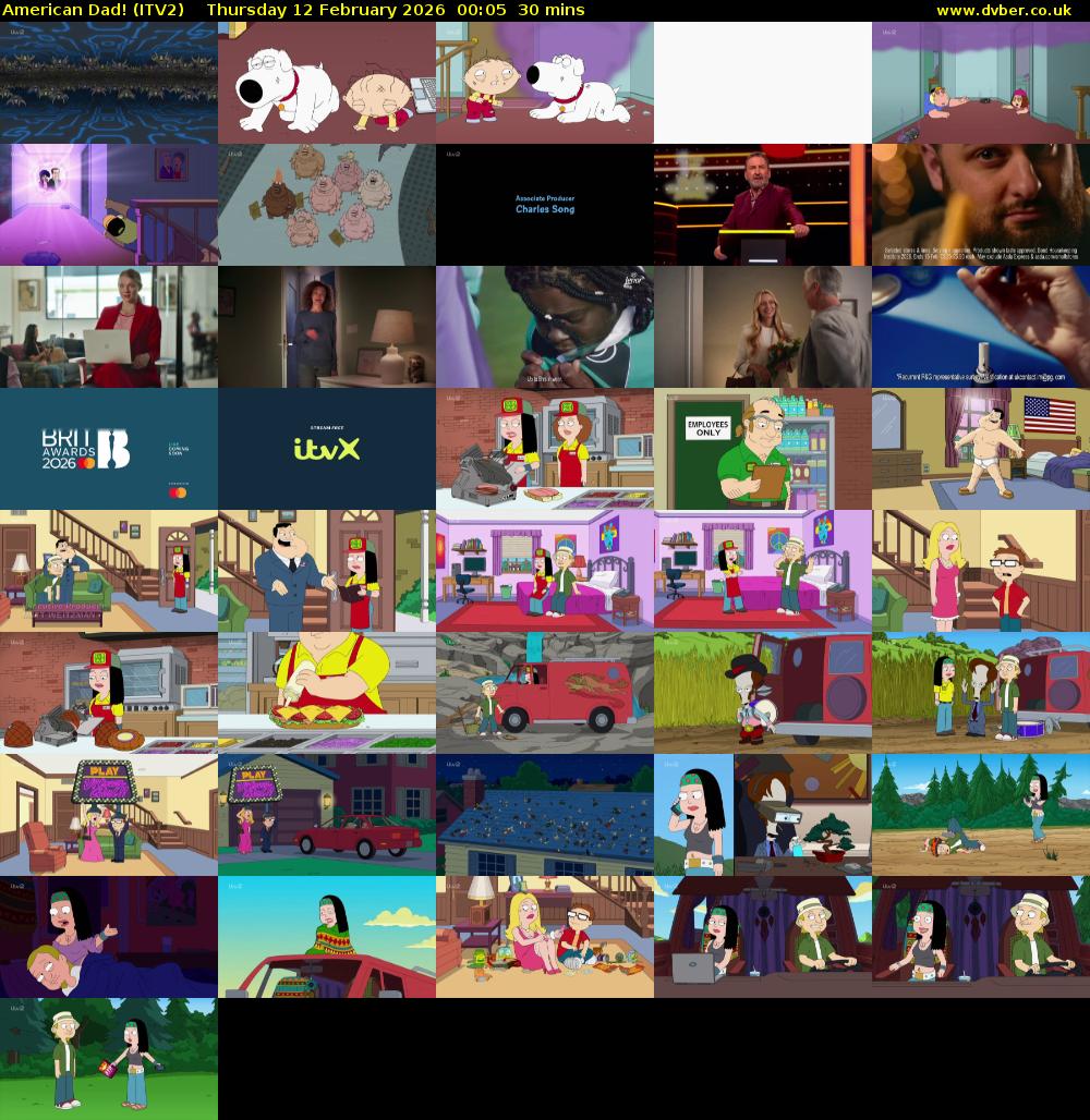 American Dad! (ITV2) Thursday 12 February 2026 00:05 - 00:35