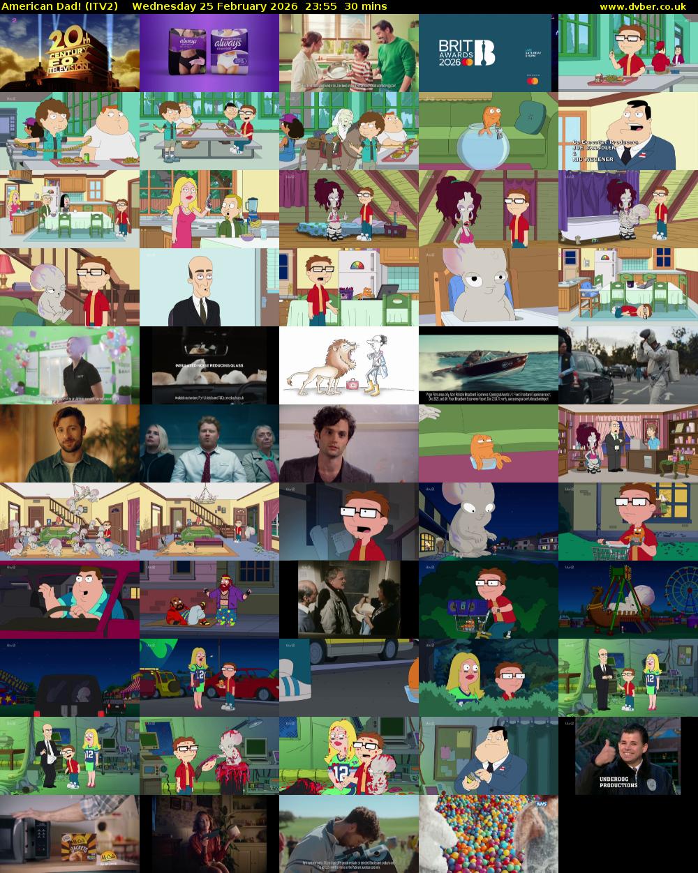 American Dad! (ITV2) Wednesday 25 February 2026 23:55 - 00:25