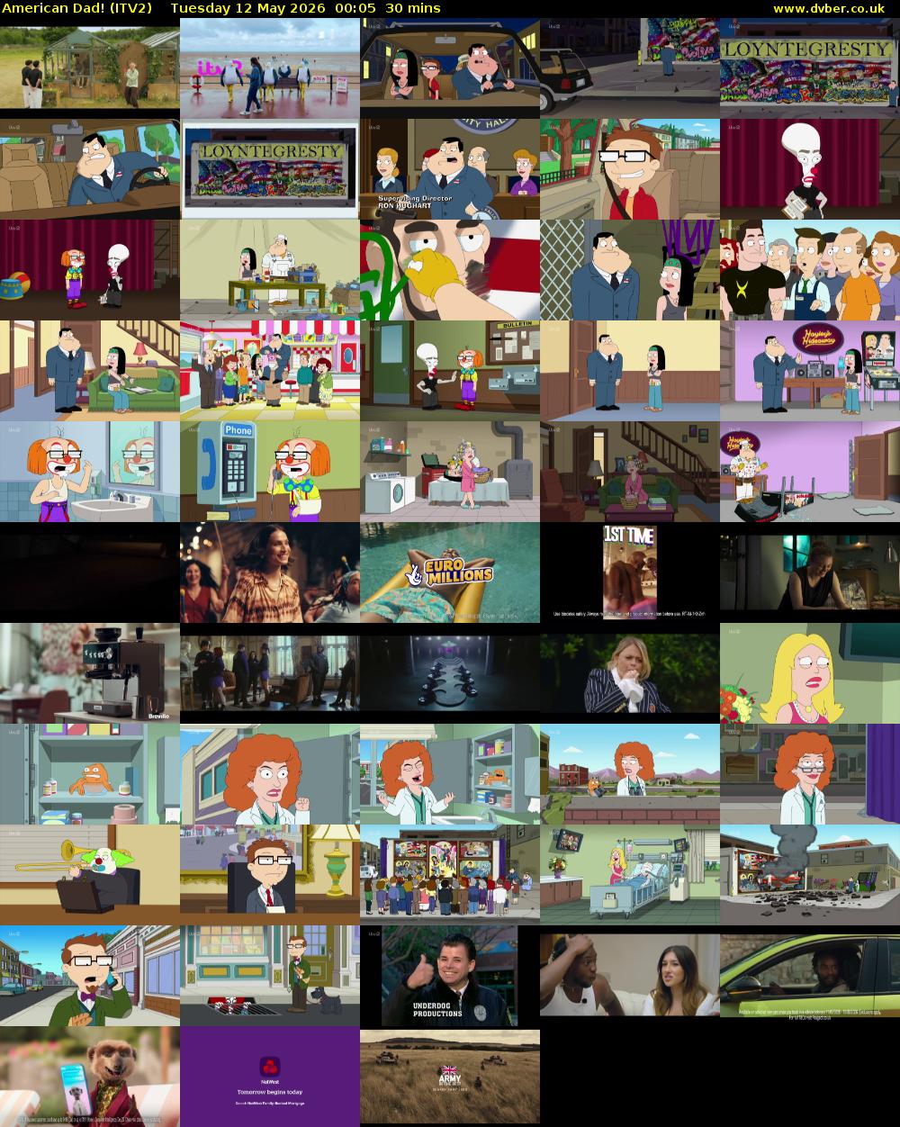 American Dad! (ITV2) Tuesday 12 May 2026 00:05 - 00:35