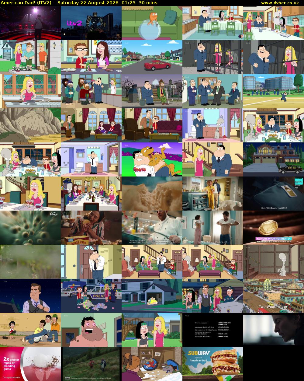 American Dad! (ITV2) Saturday 22 August 2026 01:25 - 01:55