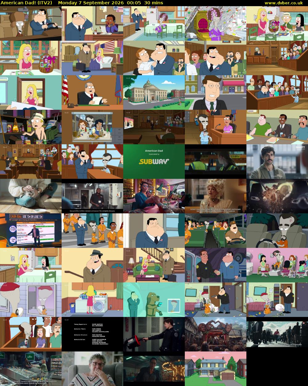 American Dad! (ITV2) Monday 7 September 2026 00:05 - 00:35