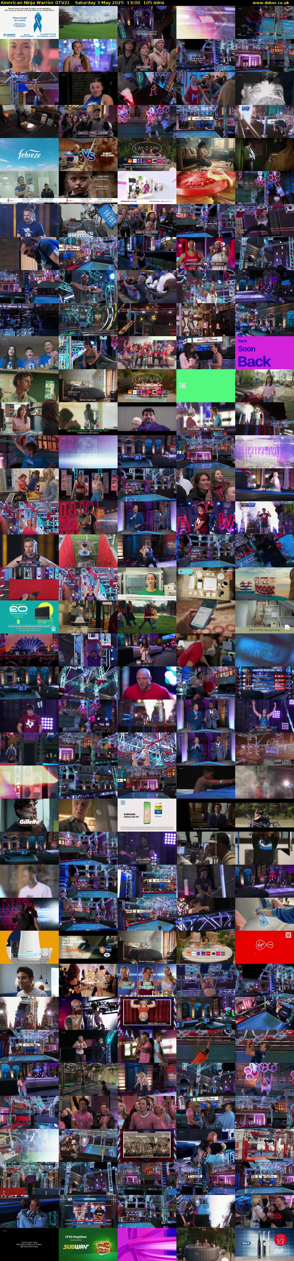 American Ninja Warrior (ITV2) Saturday 3 May 2025 13:00 - 14:45