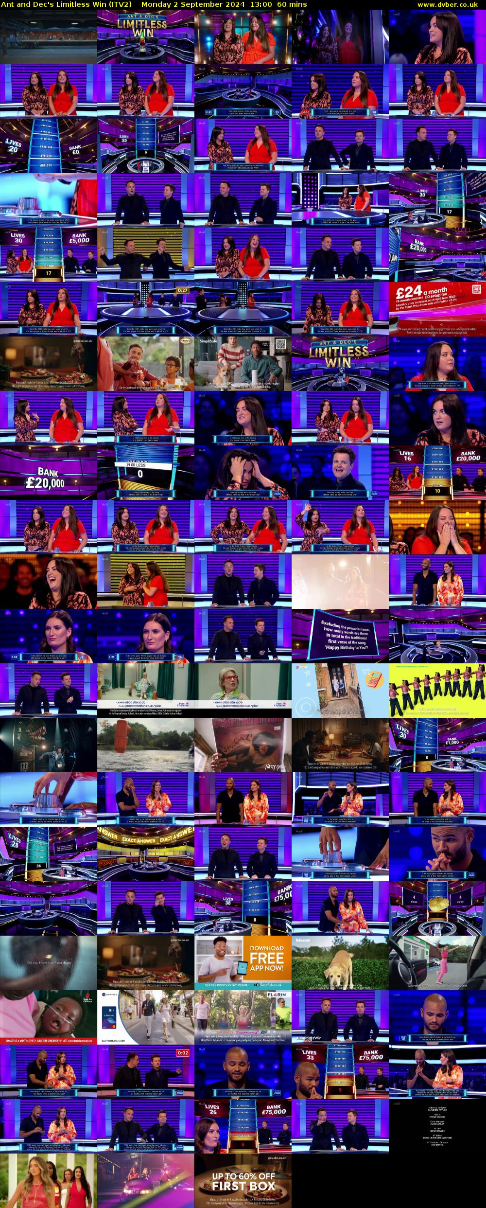 Ant and Dec's Limitless Win (ITV2) Monday 2 September 2024 13:00 - 14:00