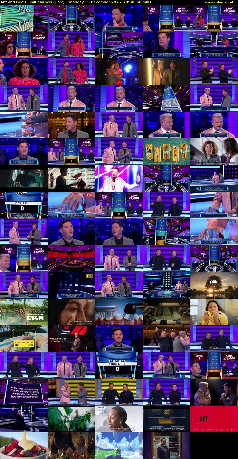 Ant and Dec's Limitless Win (ITV2) Monday 15 December 2025 20:00 - 21:00