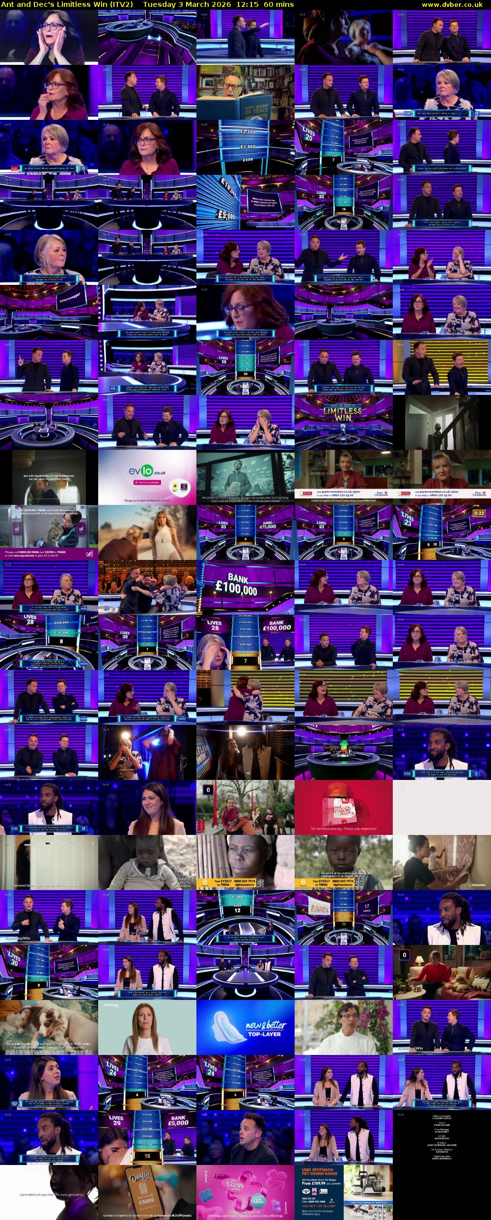 Ant and Dec's Limitless Win (ITV2) Tuesday 3 March 2026 12:15 - 13:15