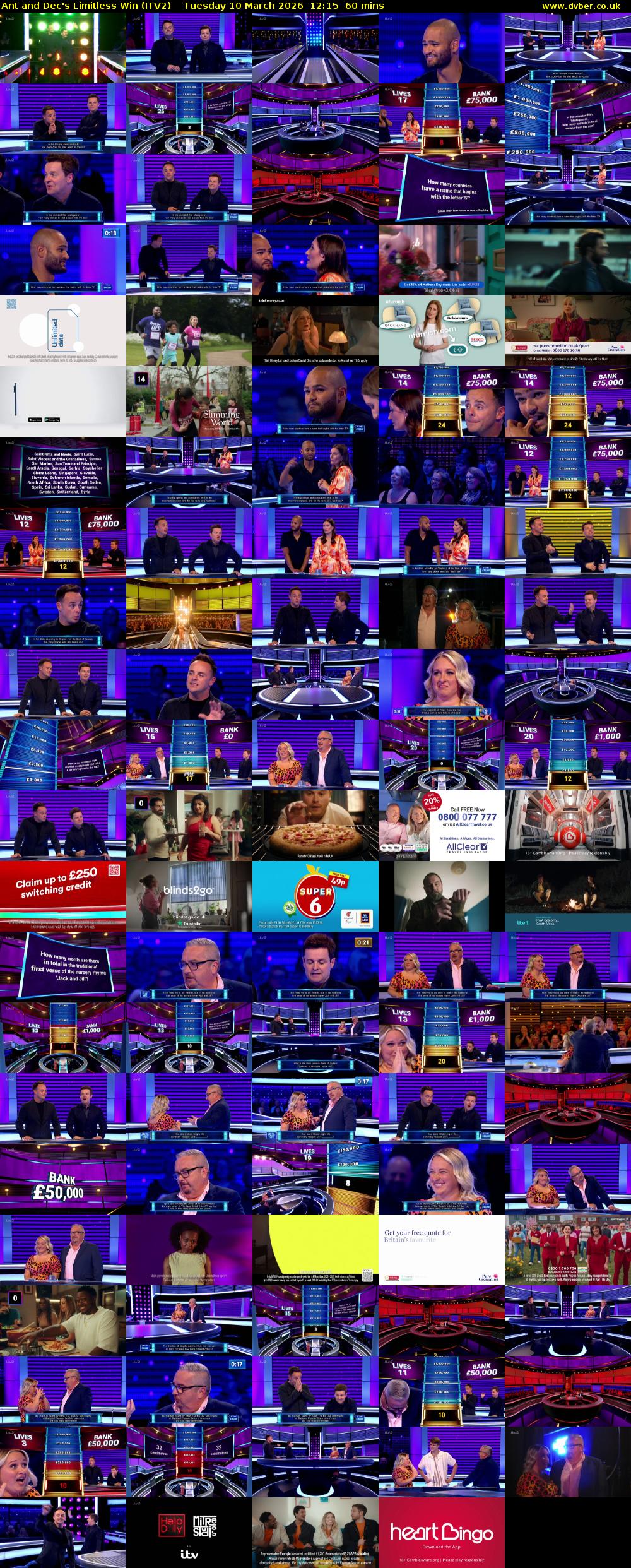 Ant and Dec's Limitless Win (ITV2) Tuesday 10 March 2026 12:15 - 13:15