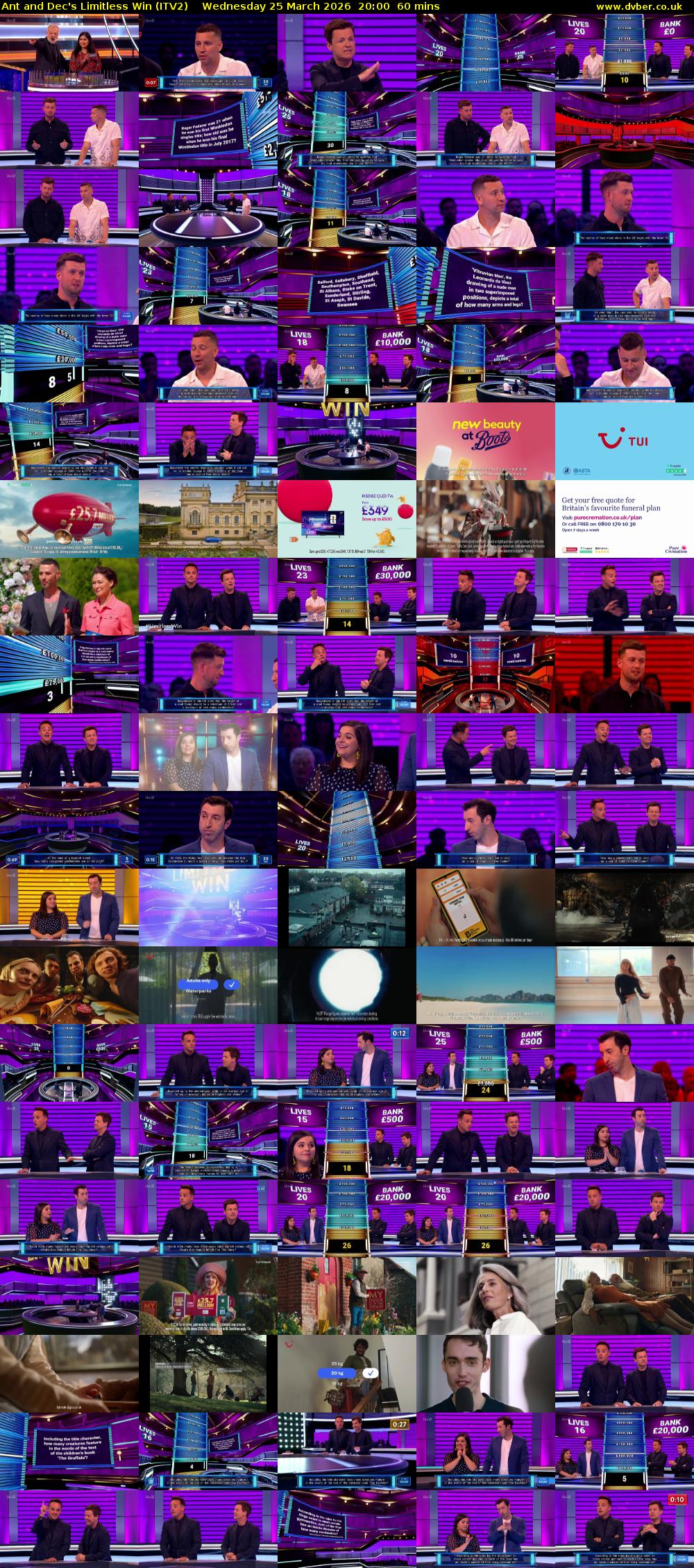 Ant and Dec's Limitless Win (ITV2) Wednesday 25 March 2026 20:00 - 21:00