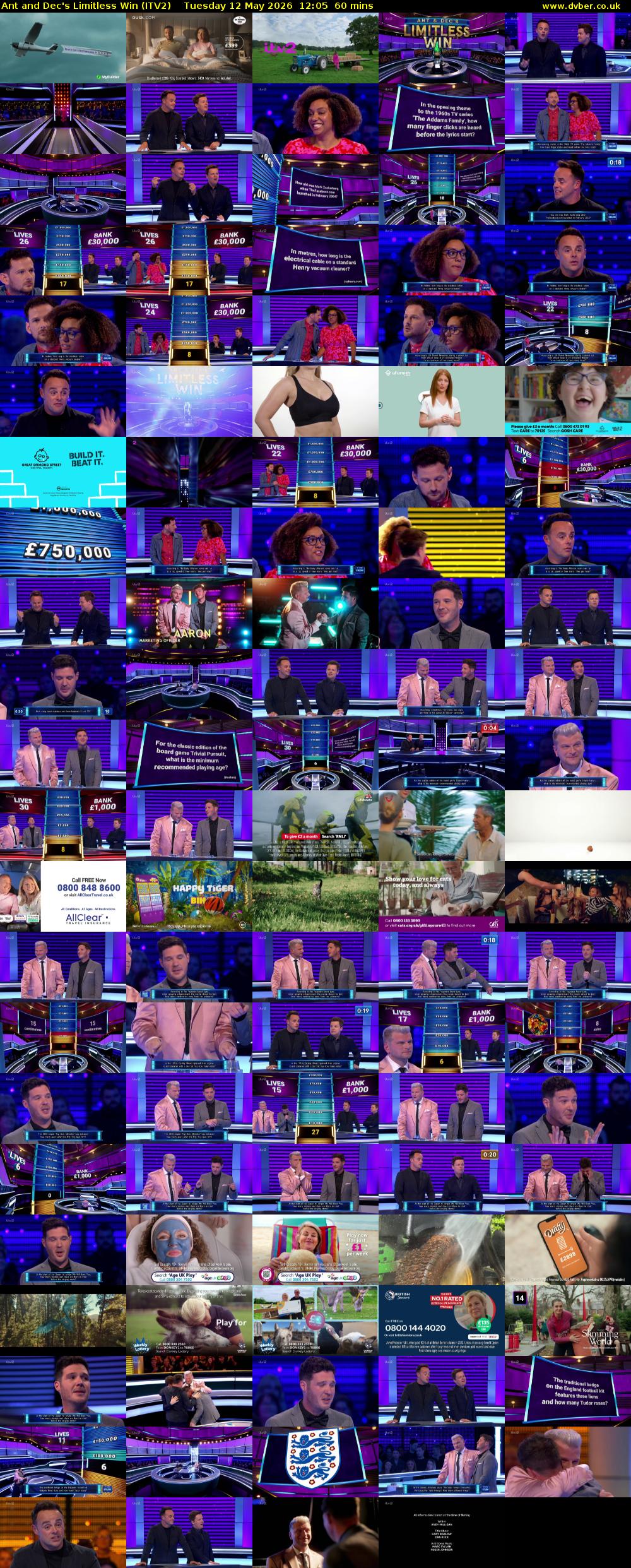 Ant and Dec's Limitless Win (ITV2) Tuesday 12 May 2026 12:05 - 13:05