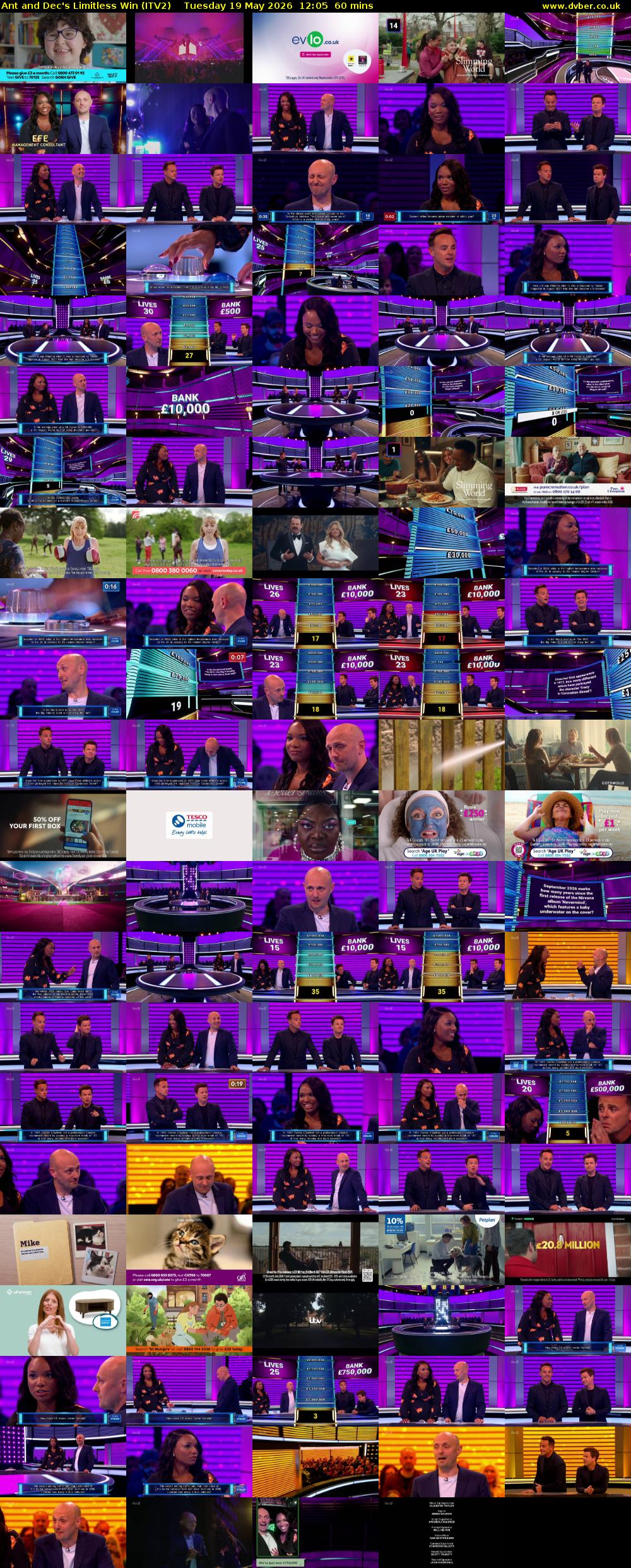 Ant and Dec's Limitless Win (ITV2) Tuesday 19 May 2026 12:05 - 13:05