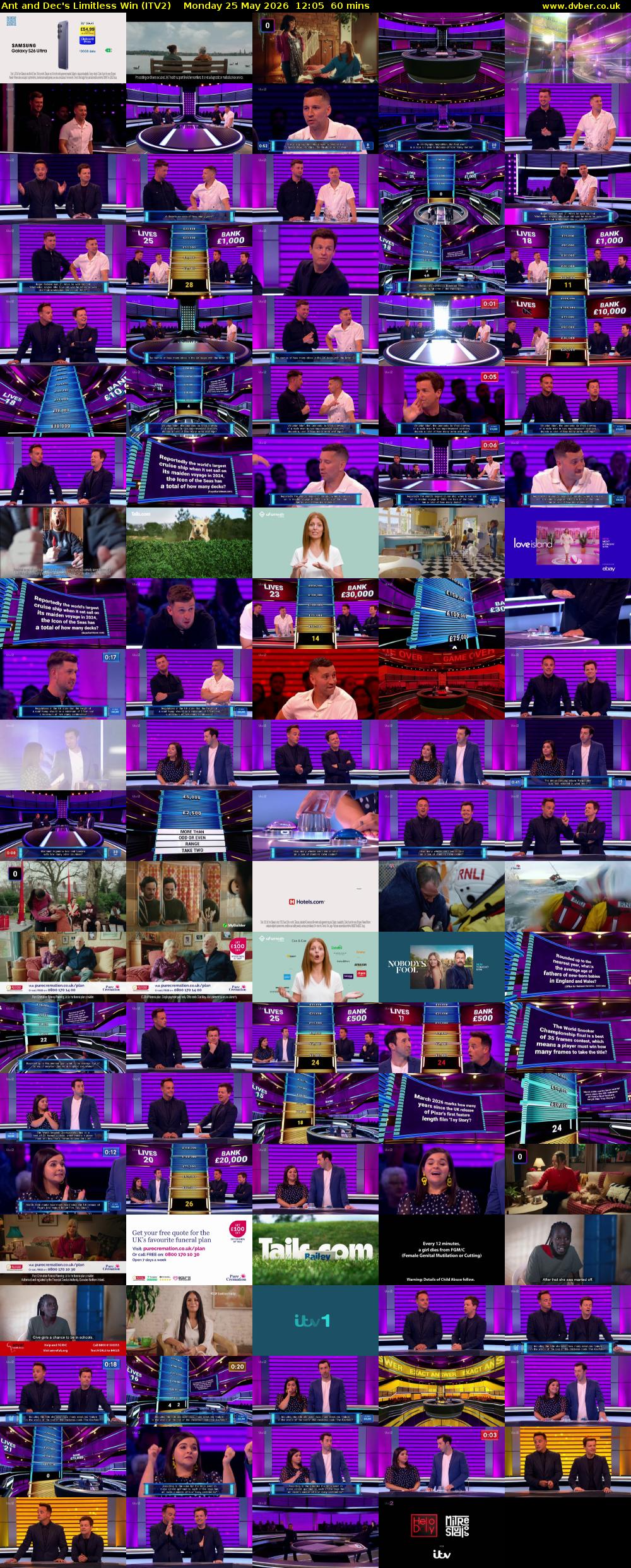 Ant and Dec's Limitless Win (ITV2) Monday 25 May 2026 12:05 - 13:05