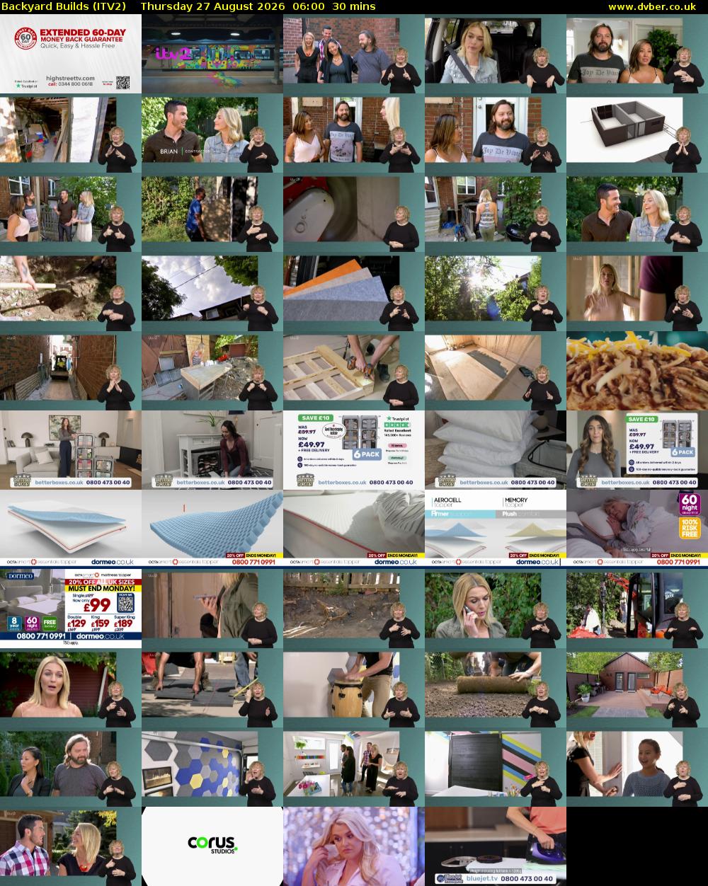 Backyard Builds (ITV2) Thursday 27 August 2026 06:00 - 06:30