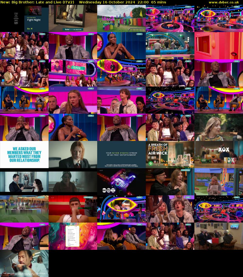 Big Brother: Late and Live (ITV2) Wednesday 16 October 2024 22:00 - 23:05