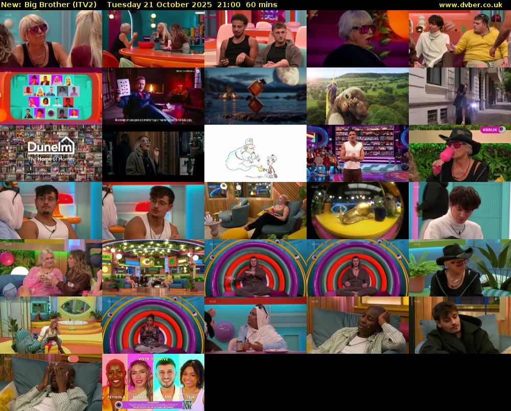 Big Brother (ITV2) Tuesday 21 October 2025 21:00 - 22:00