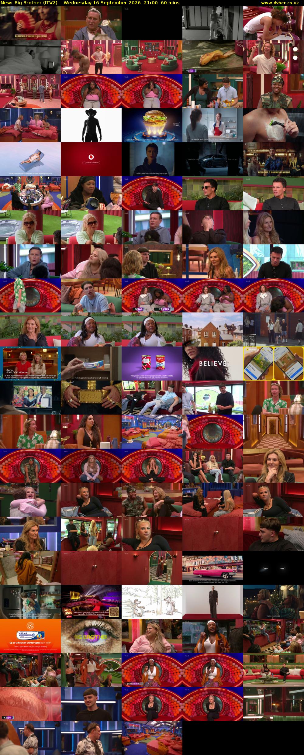 Big Brother (ITV2) Wednesday 16 September 2026 21:00 - 22:00