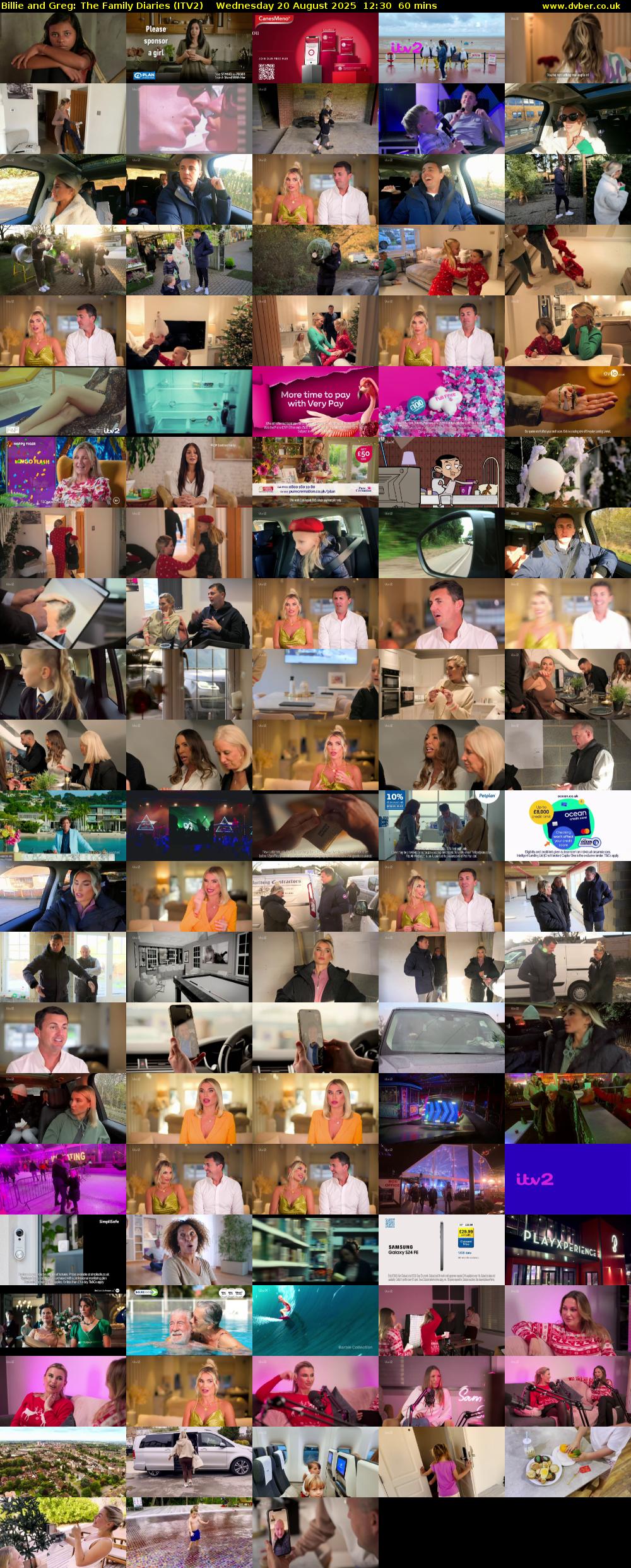 Billie and Greg: The Family Diaries (ITV2) Wednesday 20 August 2025 12:30 - 13:30