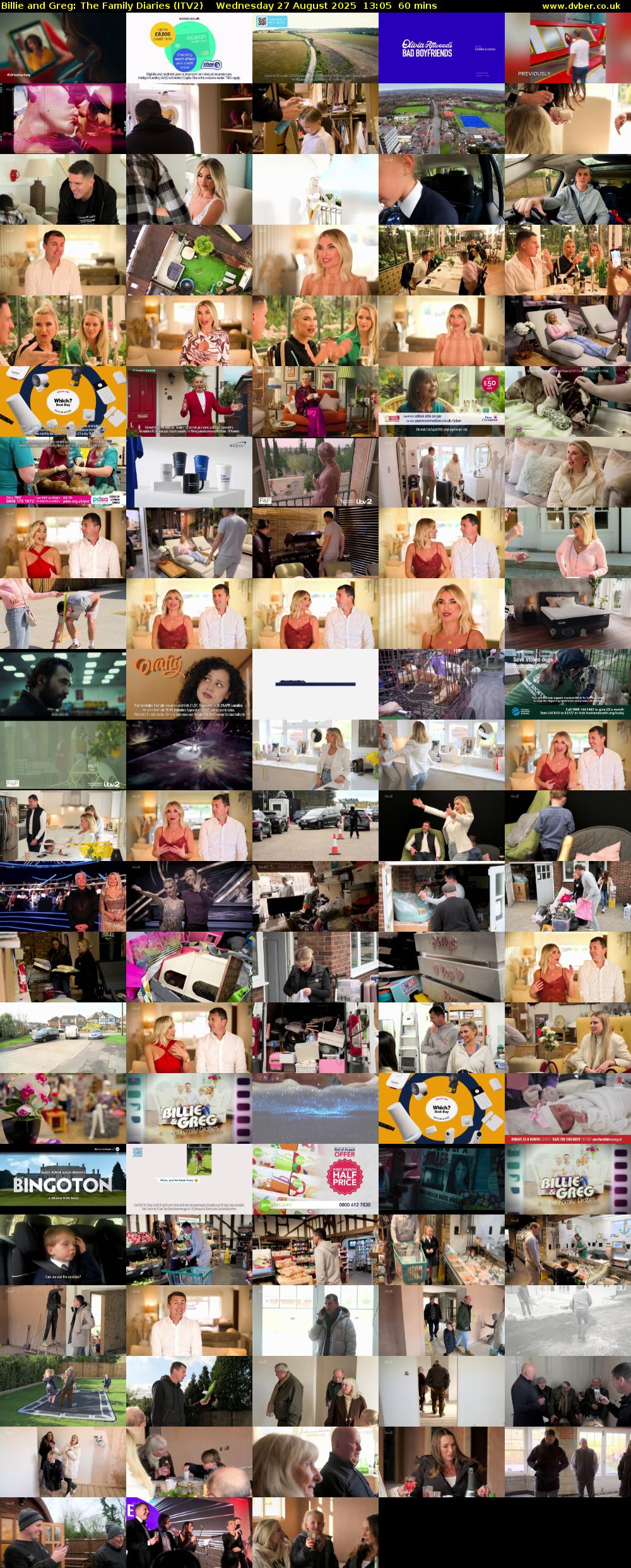 Billie and Greg: The Family Diaries (ITV2) Wednesday 27 August 2025 13:05 - 14:05
