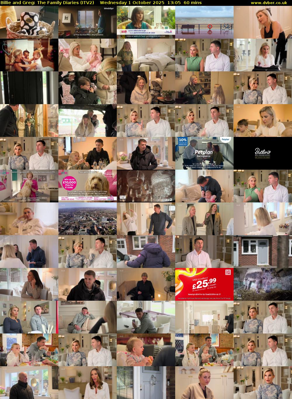 Billie and Greg: The Family Diaries (ITV2) Wednesday 1 October 2025 13:05 - 14:05