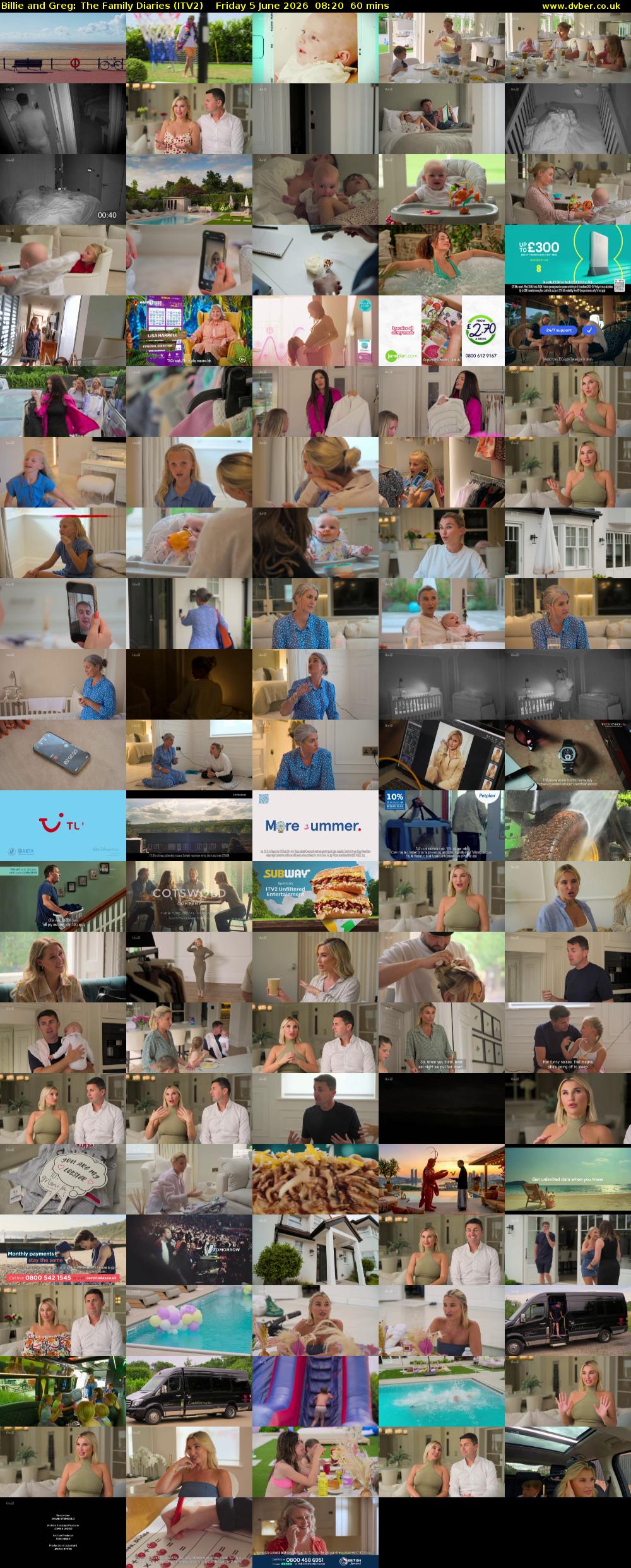 Billie and Greg: The Family Diaries (ITV2) Friday 5 June 2026 08:20 - 09:20
