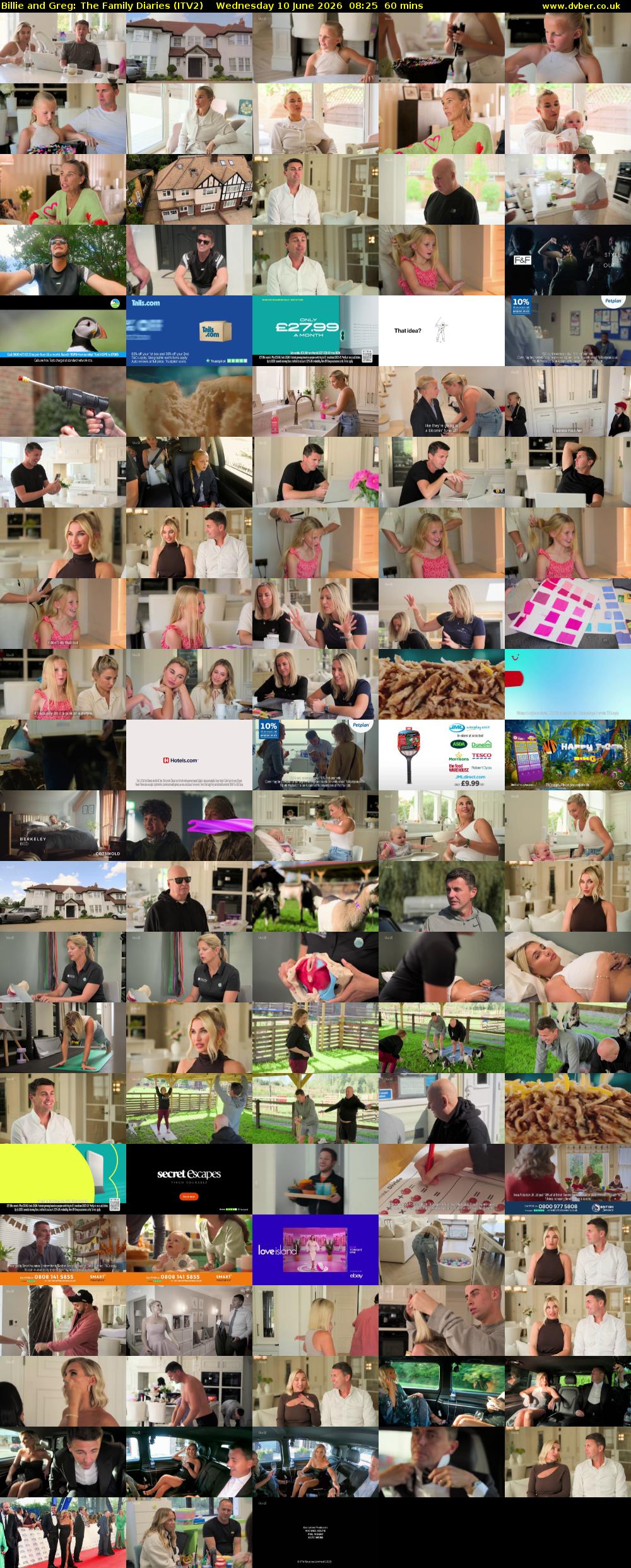 Billie and Greg: The Family Diaries (ITV2) Wednesday 10 June 2026 08:25 - 09:25