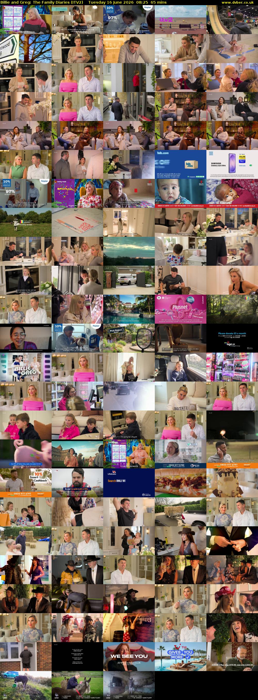Billie and Greg: The Family Diaries (ITV2) Tuesday 16 June 2026 08:25 - 09:30