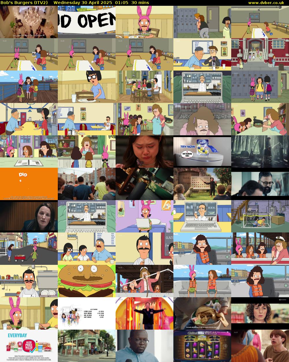 Bob's Burgers (ITV2) Wednesday 30 April 2025 01:05 - 01:35