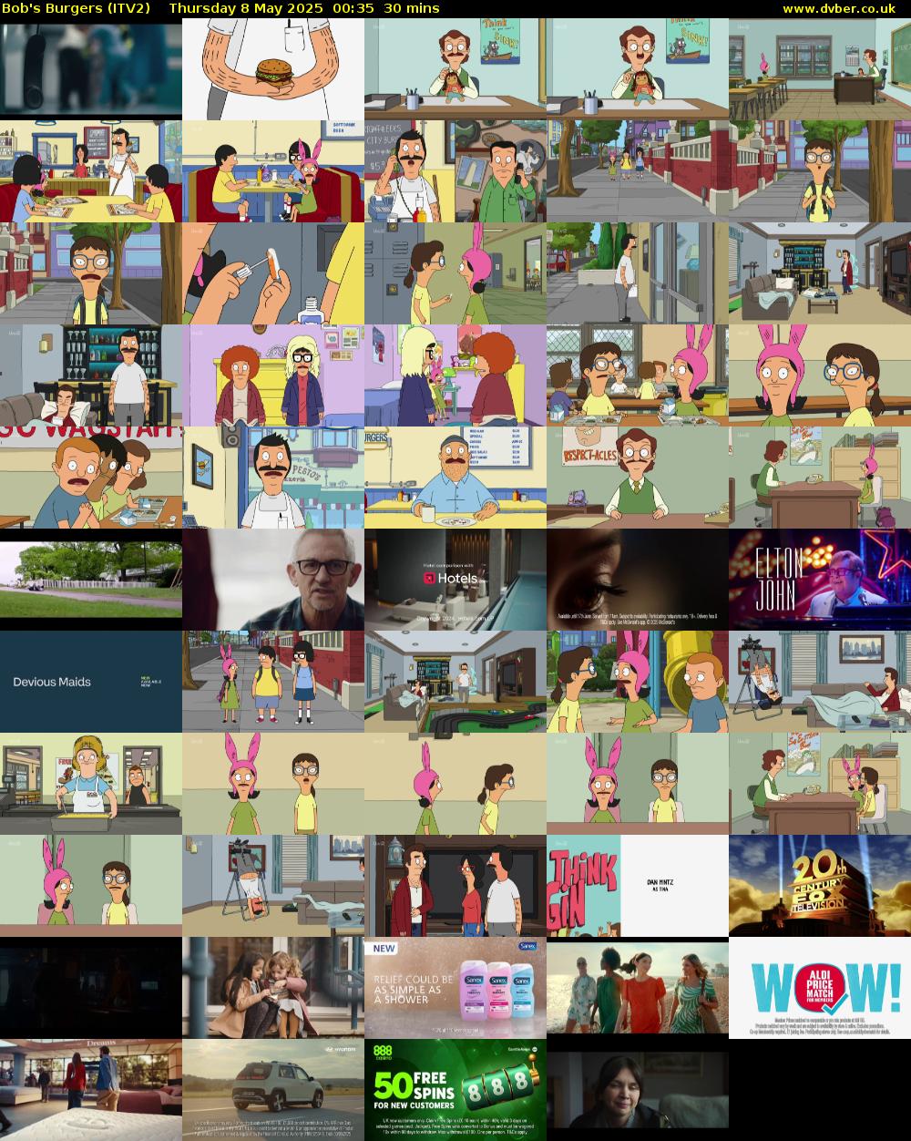 Bob's Burgers (ITV2) Thursday 8 May 2025 00:35 - 01:05