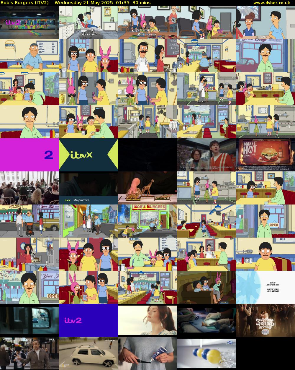 Bob's Burgers (ITV2) Wednesday 21 May 2025 01:35 - 02:05
