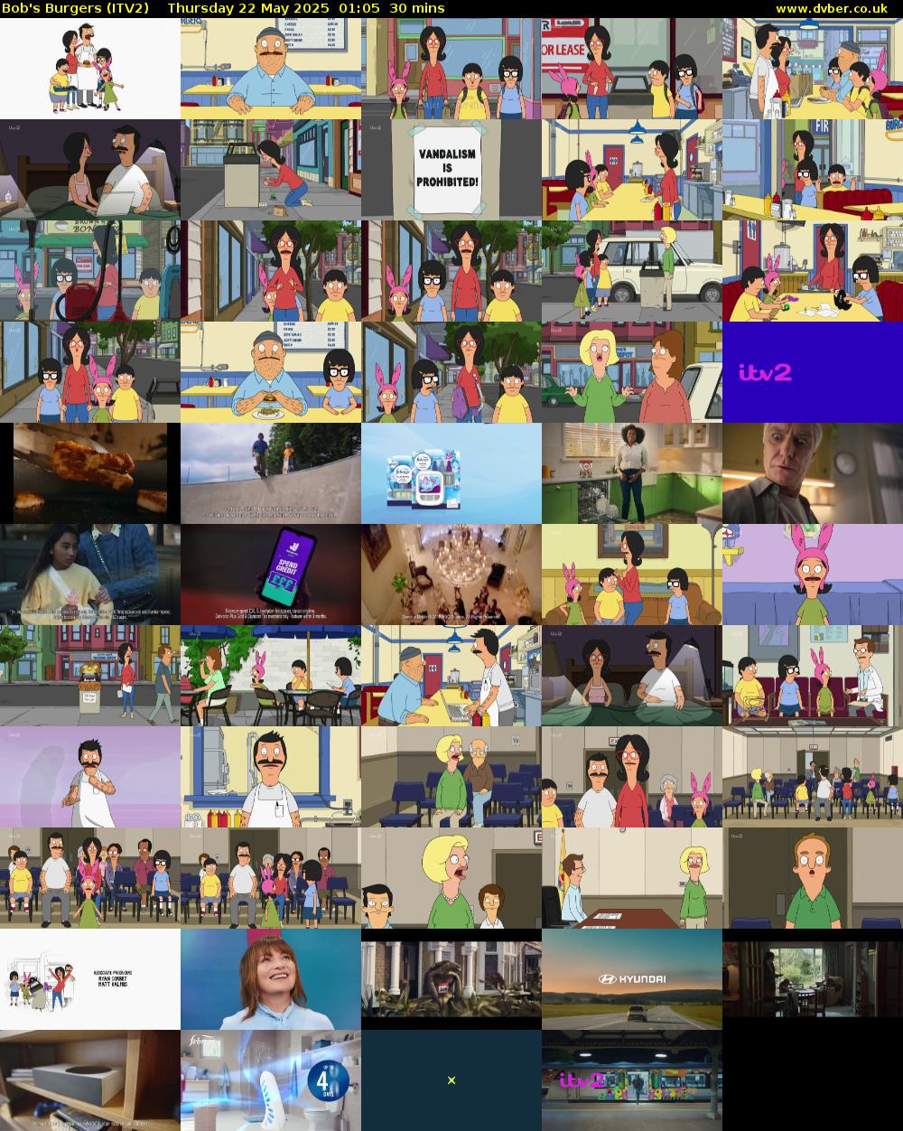 Bob's Burgers (ITV2) Thursday 22 May 2025 01:05 - 01:35