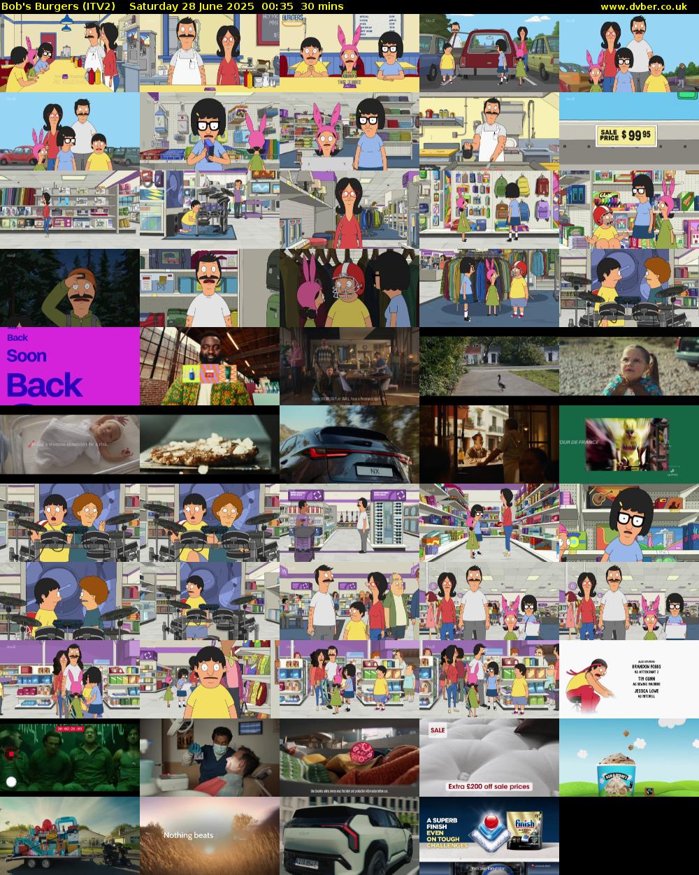 Bob's Burgers (ITV2) Saturday 28 June 2025 00:35 - 01:05