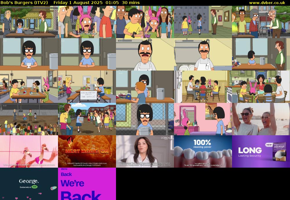 Bob's Burgers (ITV2) Friday 1 August 2025 01:05 - 01:35