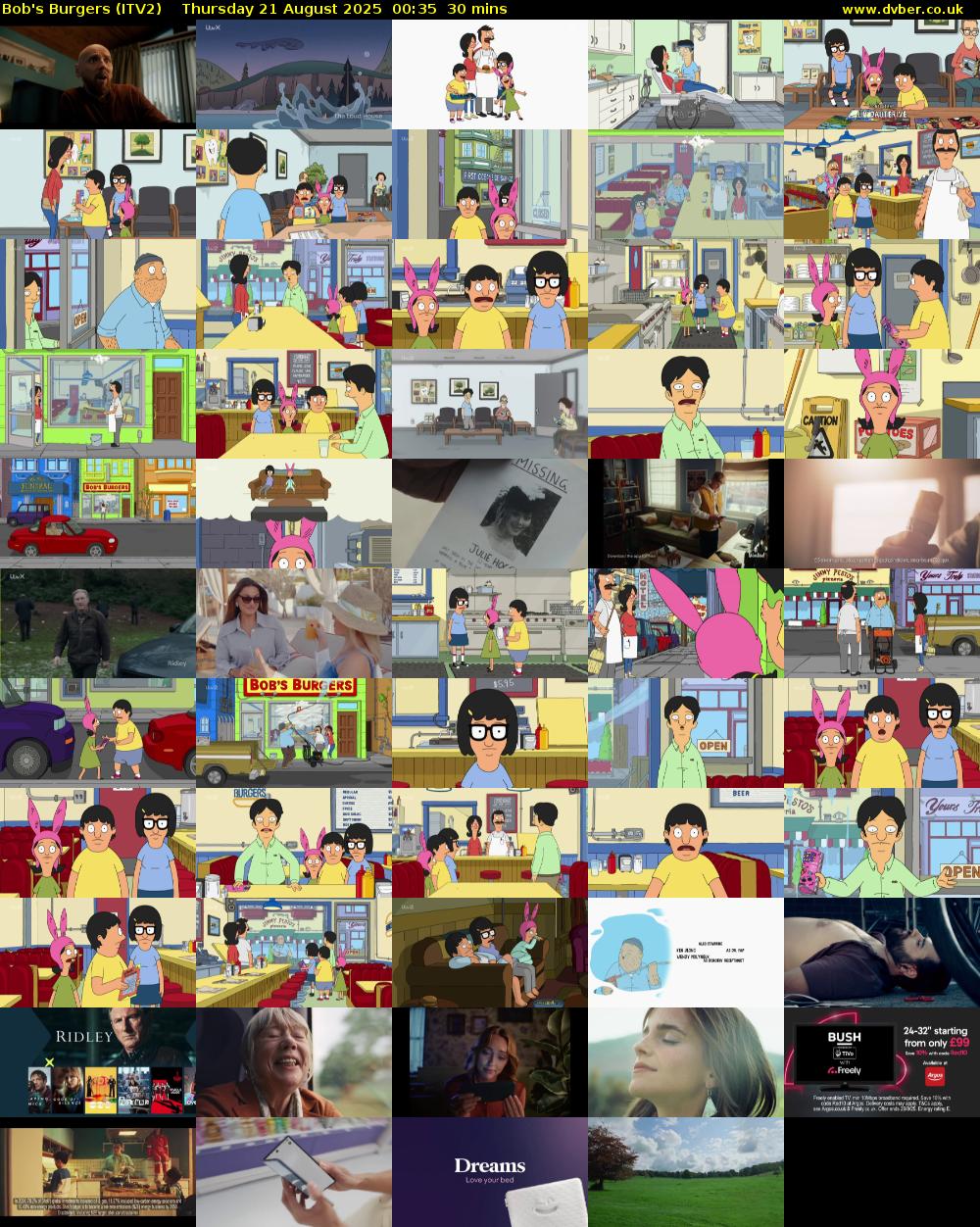Bob's Burgers (ITV2) Thursday 21 August 2025 00:35 - 01:05