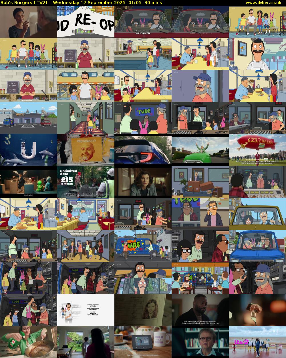 Bob's Burgers (ITV2) Wednesday 17 September 2025 01:05 - 01:35