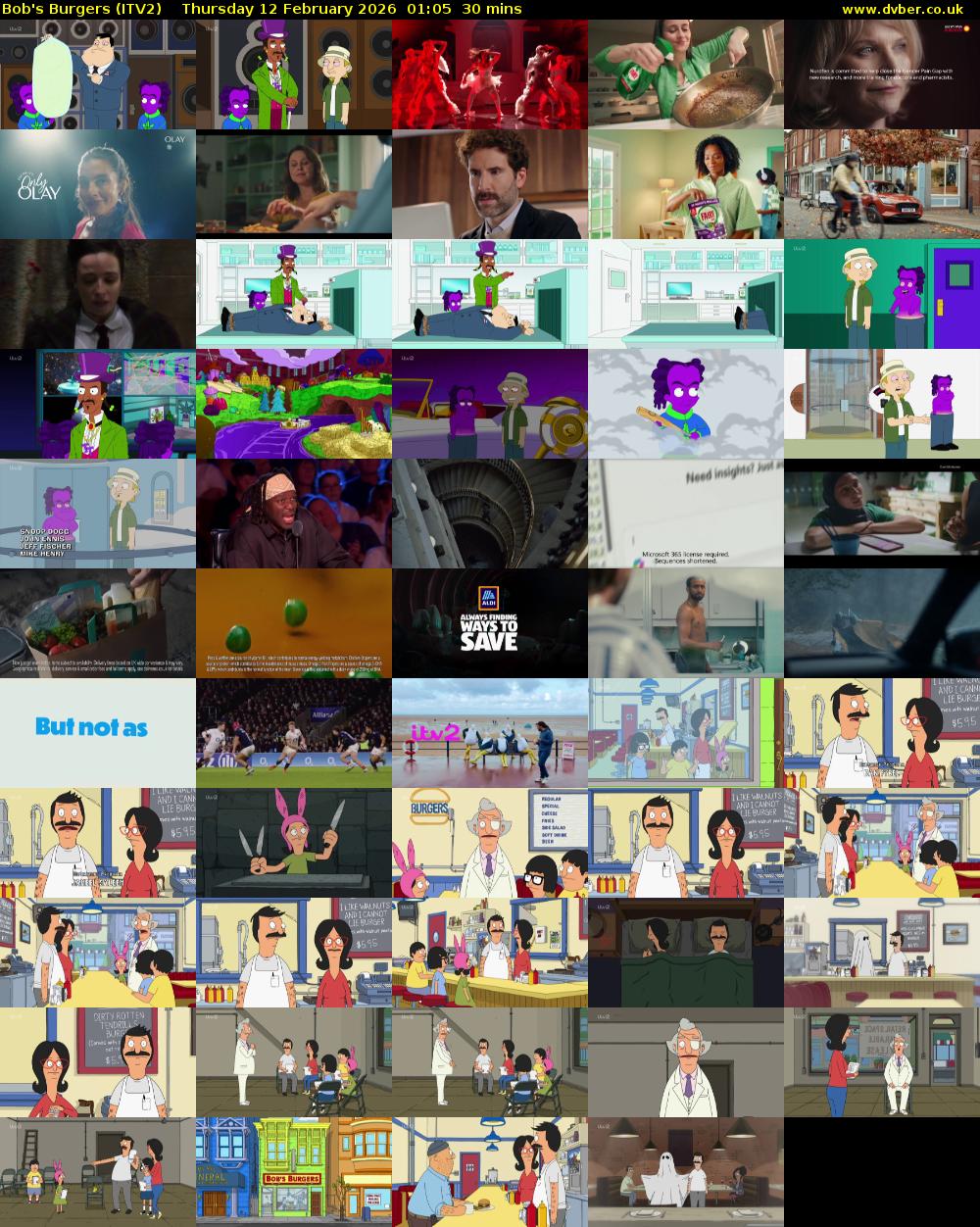 Bob's Burgers (ITV2) Thursday 12 February 2026 01:05 - 01:35