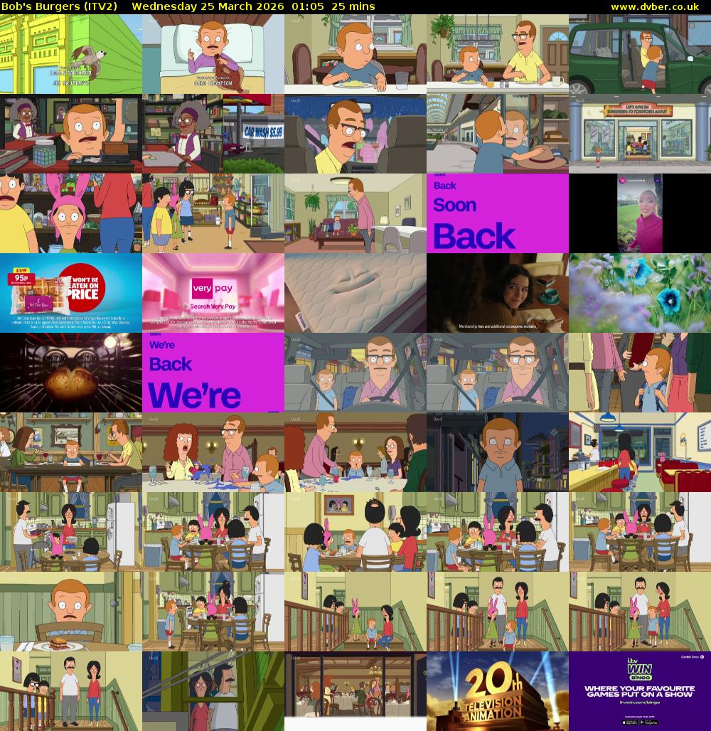 Bob's Burgers (ITV2) Wednesday 25 March 2026 01:05 - 01:30