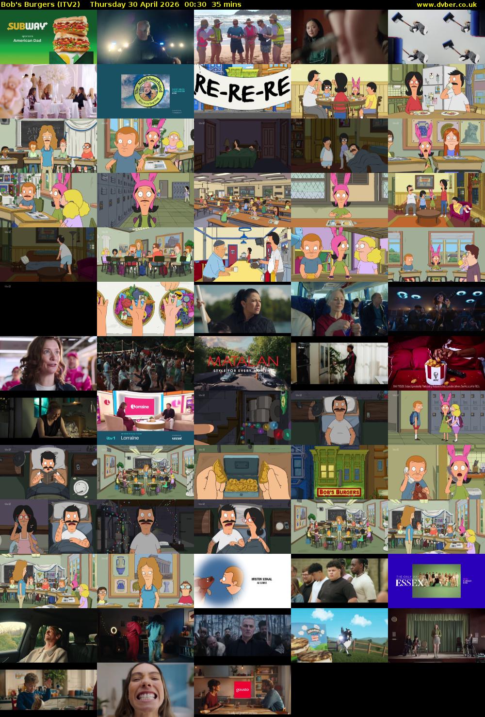 Bob's Burgers (ITV2) Thursday 30 April 2026 00:30 - 01:05