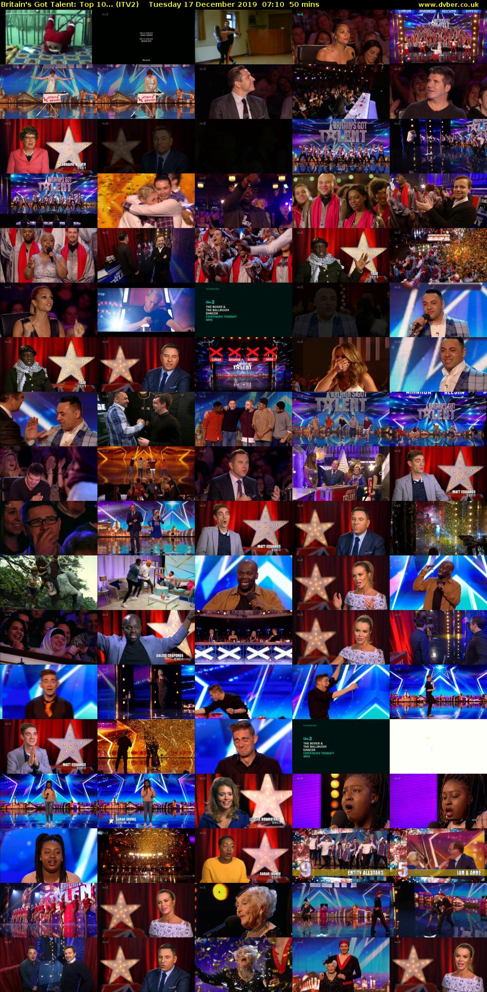 Britain's Got Talent: Top 10... (ITV2) Tuesday 17 December 2019 07:10 - 08:00