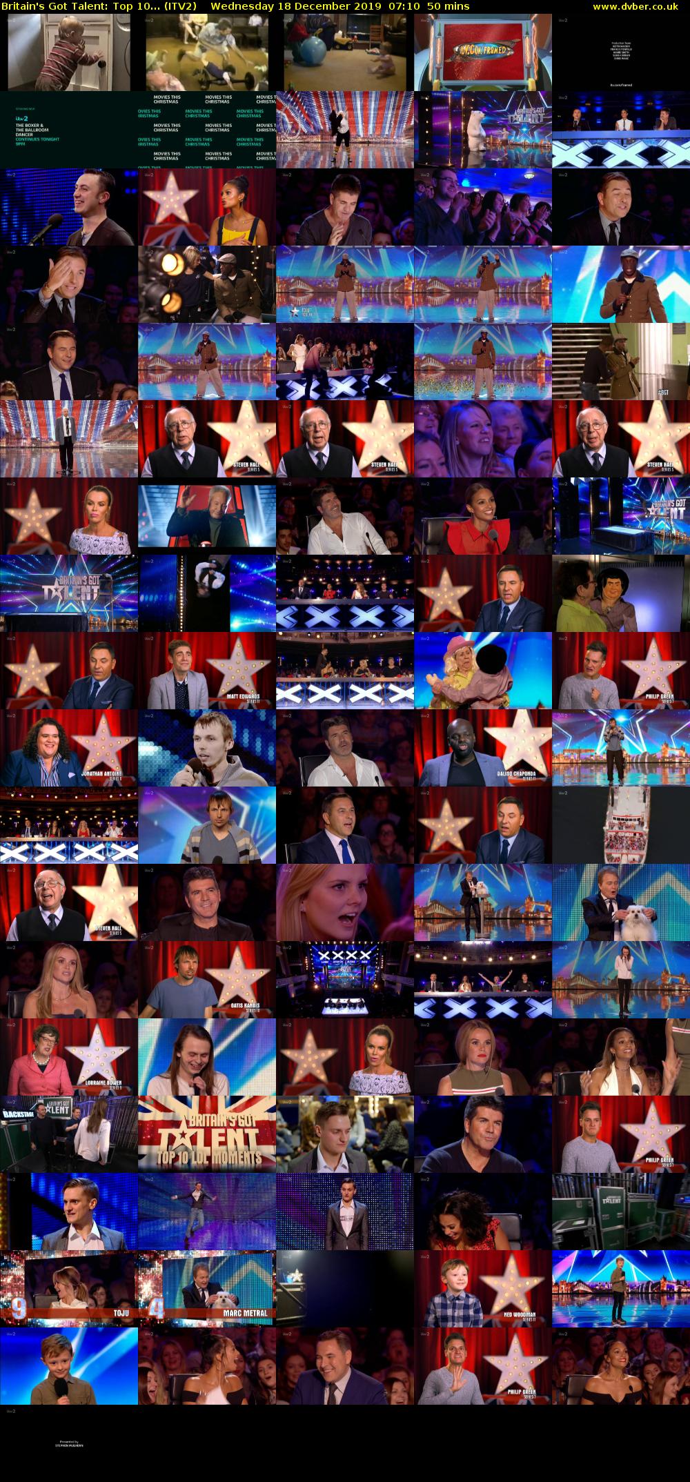 Britain's Got Talent: Top 10... (ITV2) Wednesday 18 December 2019 07:10 - 08:00