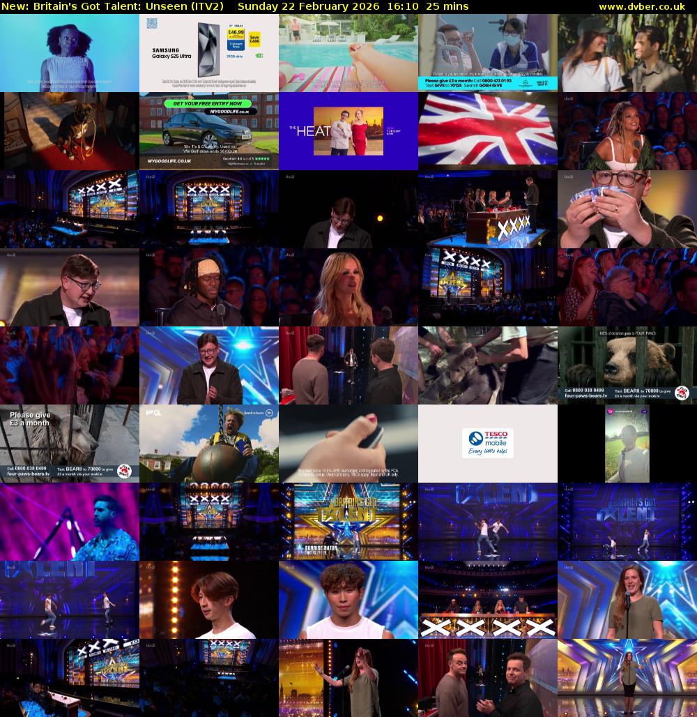 Britain's Got Talent: Unseen (ITV2) Sunday 22 February 2026 16:10 - 16:35