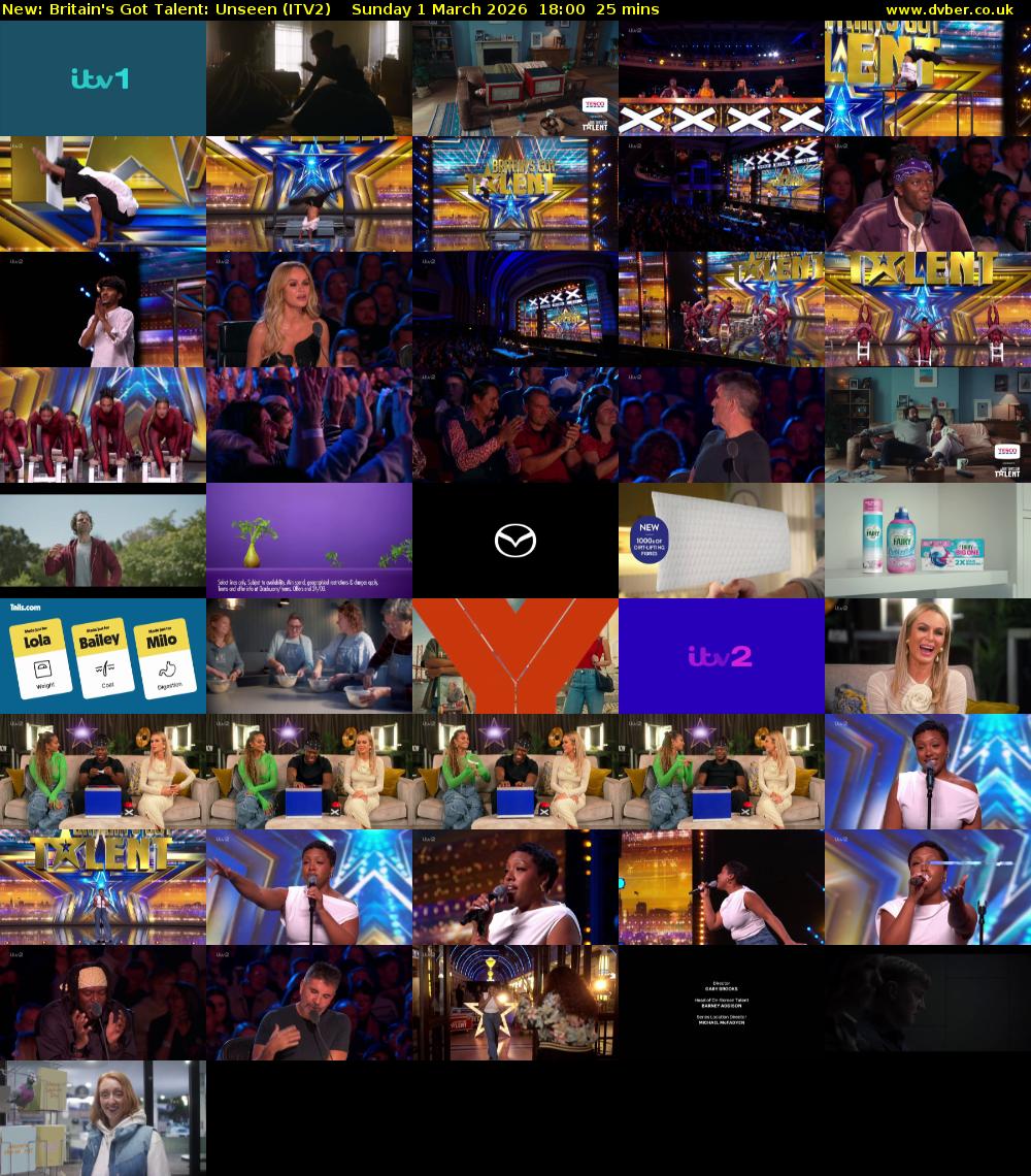 Britain's Got Talent: Unseen (ITV2) Sunday 1 March 2026 18:00 - 18:25