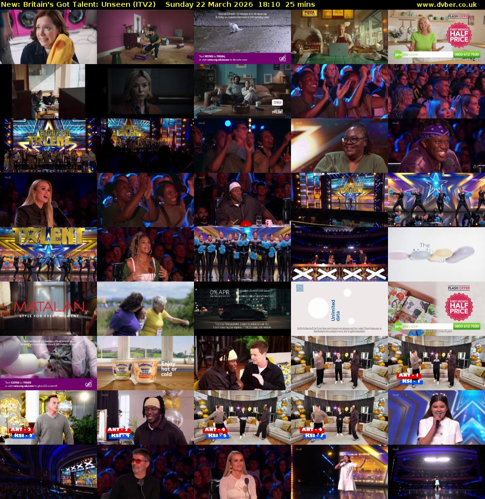 Britain's Got Talent: Unseen (ITV2) Sunday 22 March 2026 18:10 - 18:35
