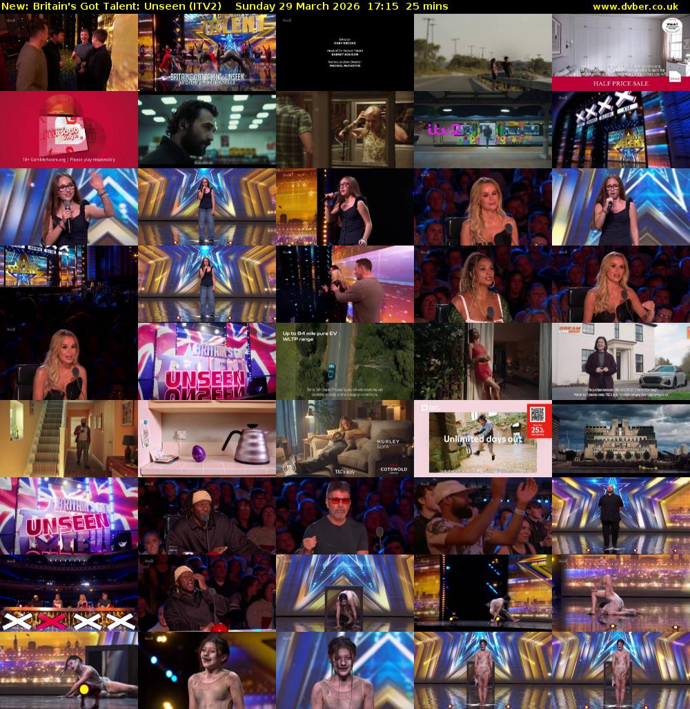 Britain's Got Talent: Unseen (ITV2) Sunday 29 March 2026 17:15 - 17:40