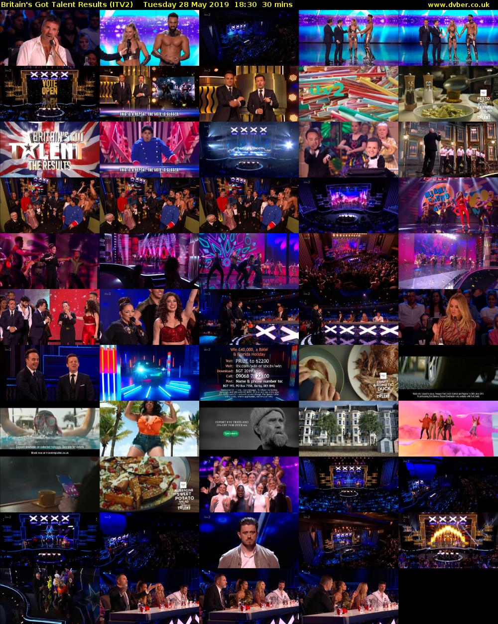 Britain's Got Talent Results (ITV2) Tuesday 28 May 2019 18:30 - 19:00