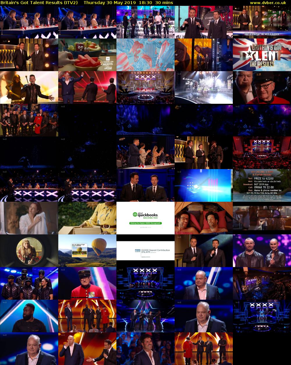 Britain's Got Talent Results (ITV2) Thursday 30 May 2019 18:30 - 19:00